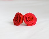 Polymer clay red roses earrings