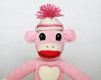 pink sock monkey dog toy