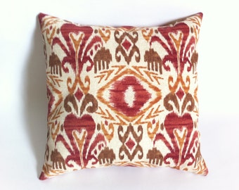 Rust Red Ikat Pillow Cover Red Beige Outdoor Pillow Cover Red Throw ...