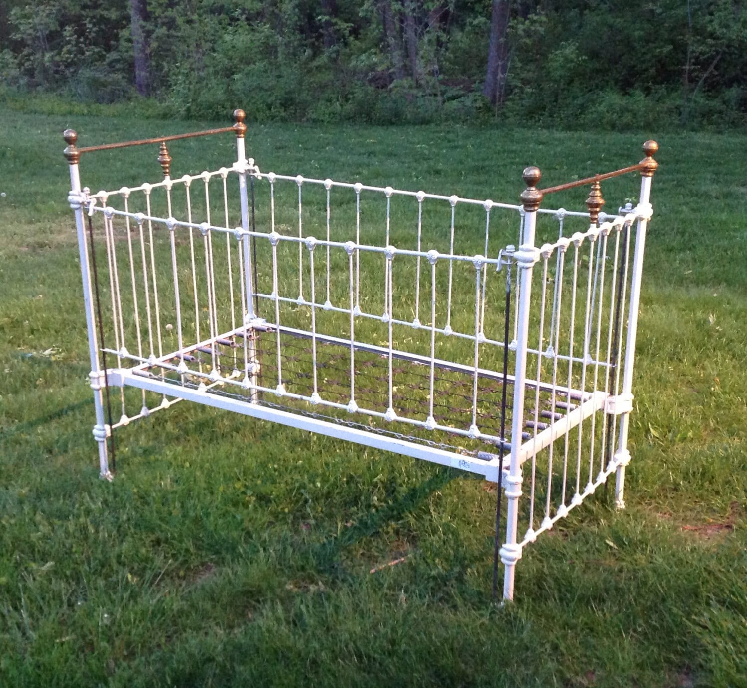 Antique Vintage Shabby Chic Cast Iron Painted Brass Crib