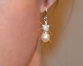 Pearl Drop Earrings, Swarovski Pearl and Rhinestone Wedding Earrings, Bridal Jewelry, Swarovski Jewelry