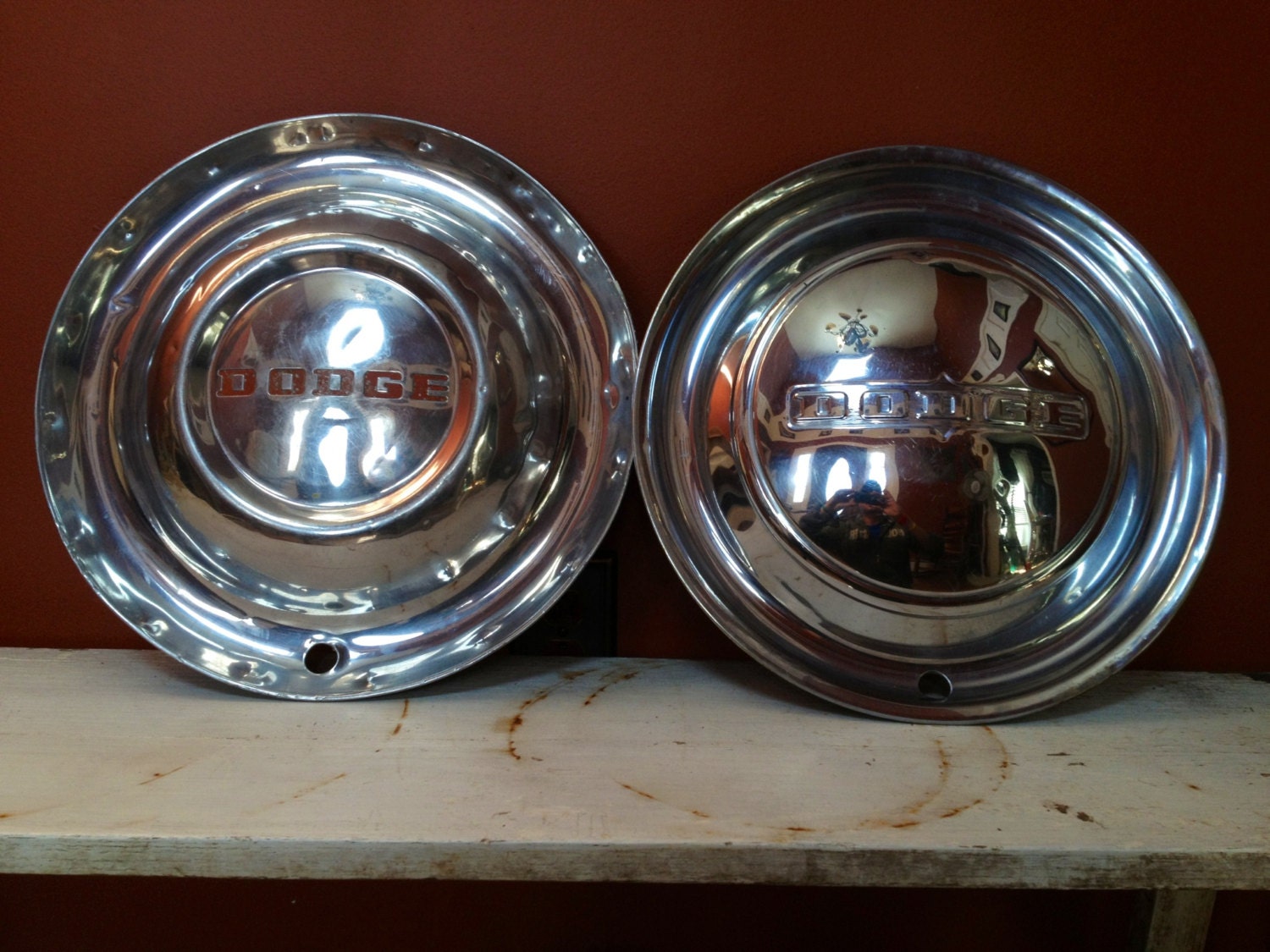 Two Vintage Chrome DODGE Hubcaps