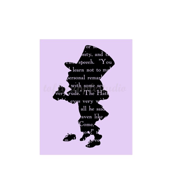 PRINTABLE Mad Hatter Silhouette Text 8 x 10 DIY wall art Alice