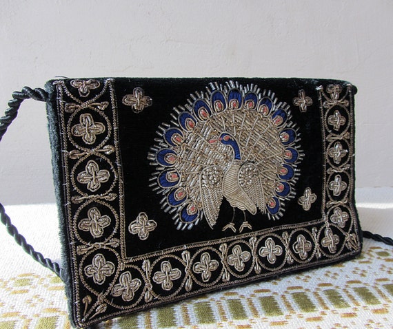 Handmade Vintage Embroidered Gold Peacock Bag by ANTIQUEcountry