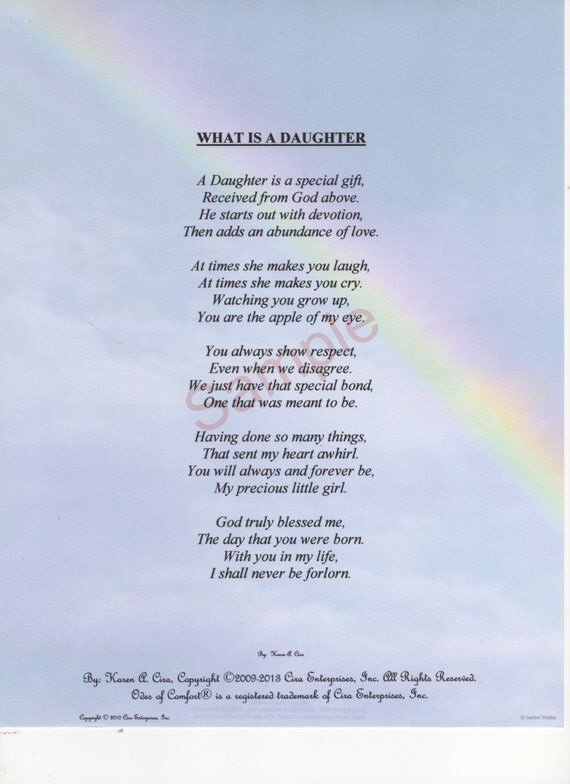 Five Stanza What Is A Daughter Poem shown on