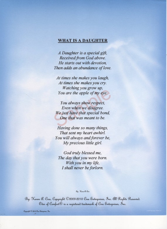 Five Stanza What Is A Daughter Poem shown on