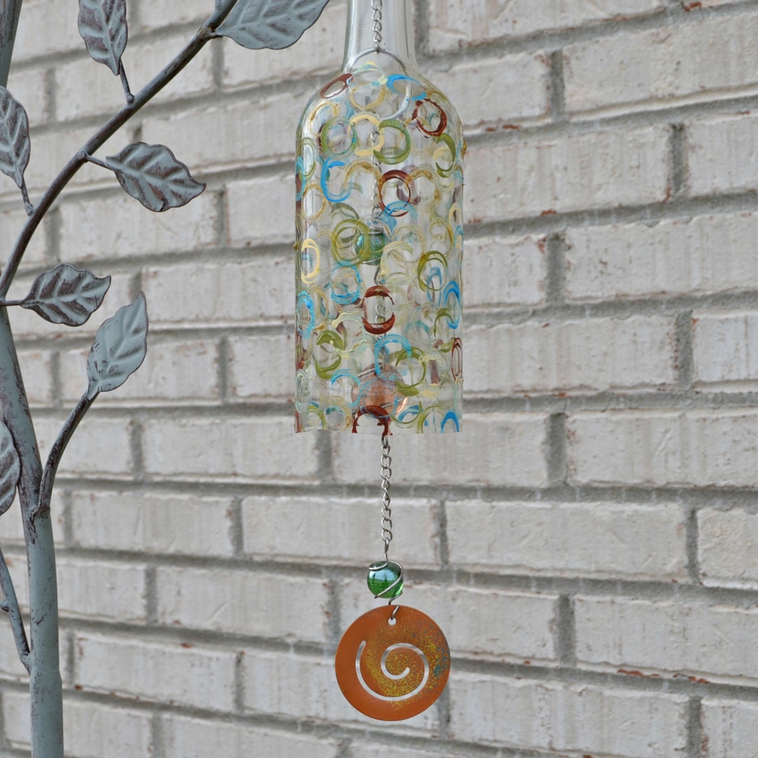 Wine Bottle Wind Chimes Hand Painted Glass Bottle Wind Chime