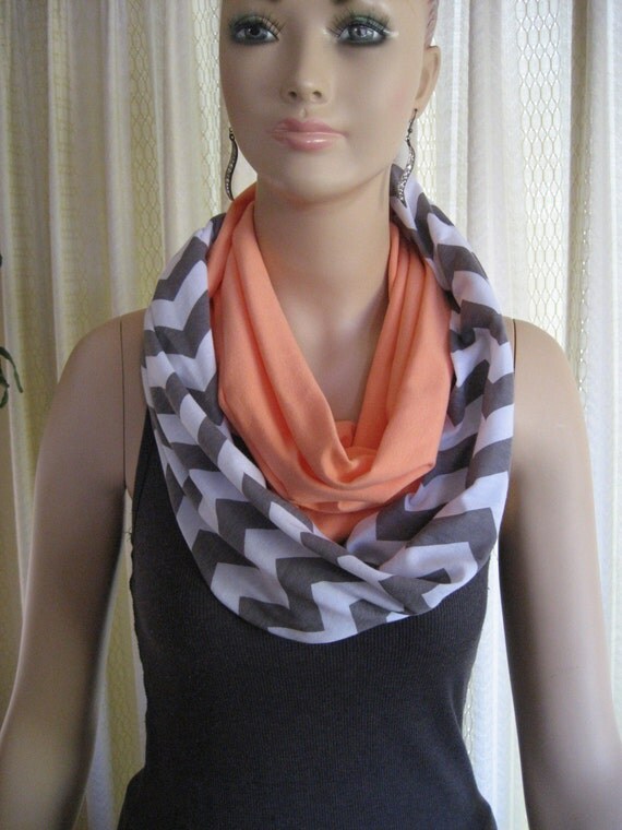 Items similar to Melon Apricot Peach and Grey Gray Color Block Chevron