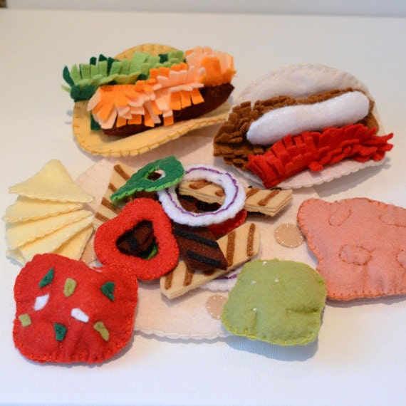 Items similar to Felt Food Mexican Fajita Taco Dinner Children's Play ...