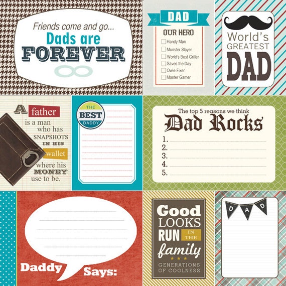 Dad Journal Cards. Digital Scrapbooking. Project Life. Instant