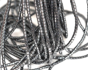 2mm Noir Black Hematite Gemstone Black Heishi Round Tube 2mm Loose Beads 16 inch Full Strand (90147924-107-2mm F)