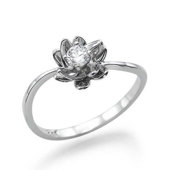 Items similar to Flower Engagement Ring, 14K White Gold and Diamond ...