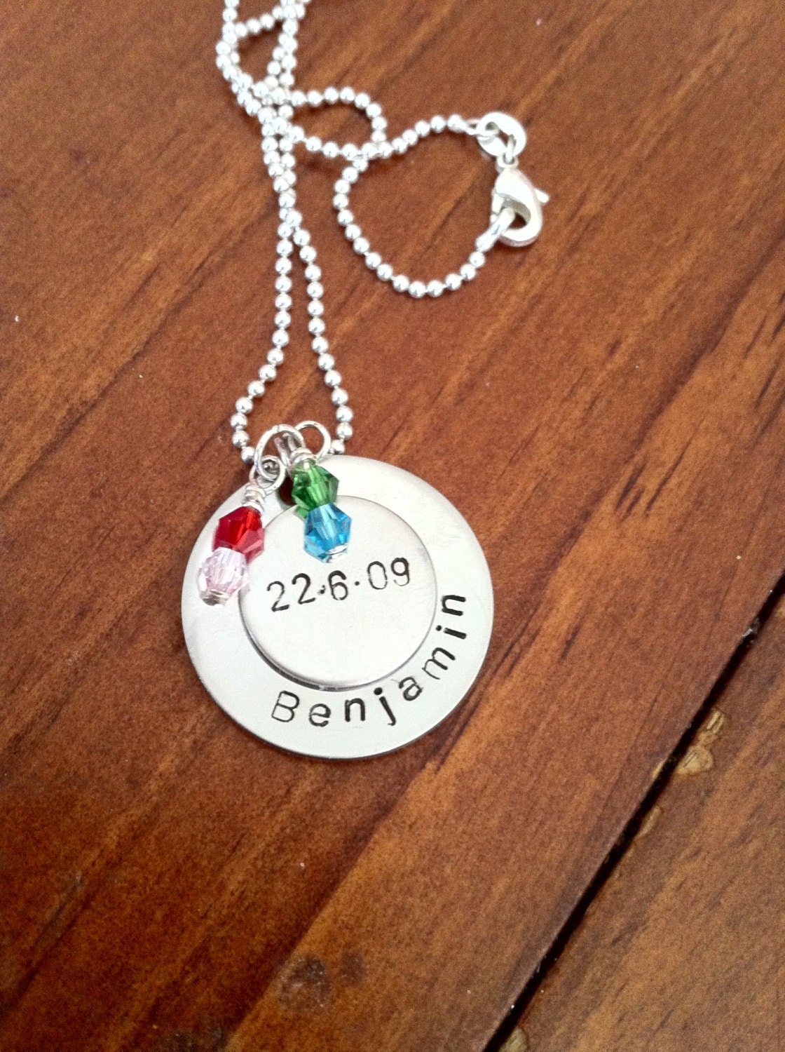 Hand Stamped Stainless Steel Necklace with Tiny Swarovski