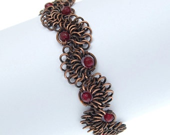 garnet bracelet / copper jewelry / chainmaille