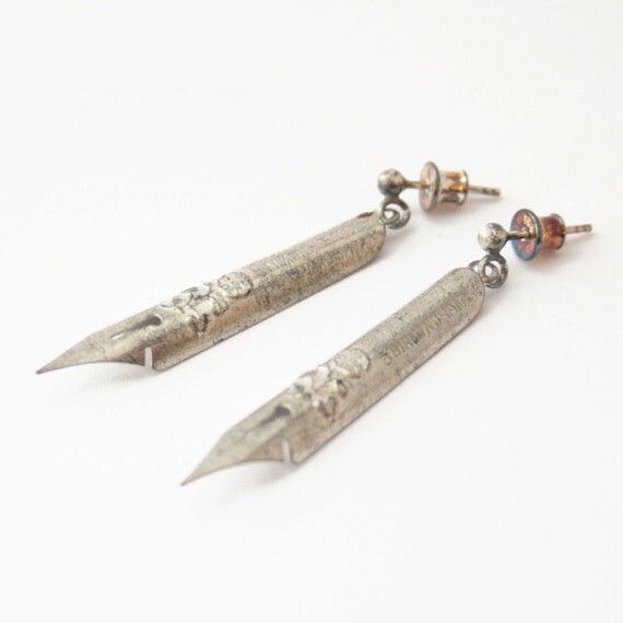 Vintage Fountain Pen Nib Dangle Earrings by KfiatekGiftedHands