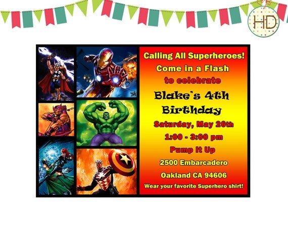 Marvel Superhero Birthday Party Invitations 2