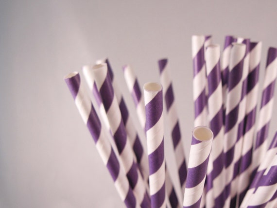 50 Purple Eggplant Stripe Straws - ships less than 24 hours Il_570xn