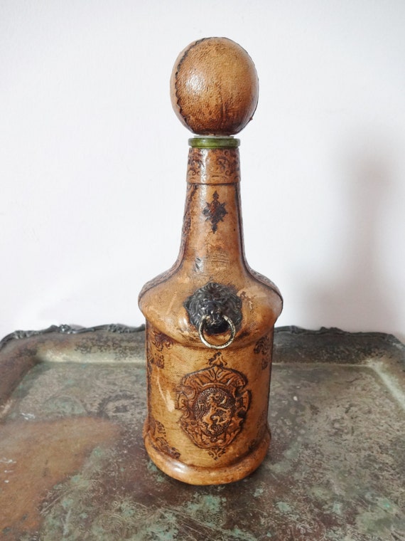 Vintage Italian Leather Wrapped Decanter with by AbbyLaneVintage