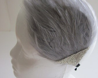 Gray 1920s headpiece, gray Feather headband, flapper costume Halloween Daisy Buchanan costume silver beaded flapper dress, silver