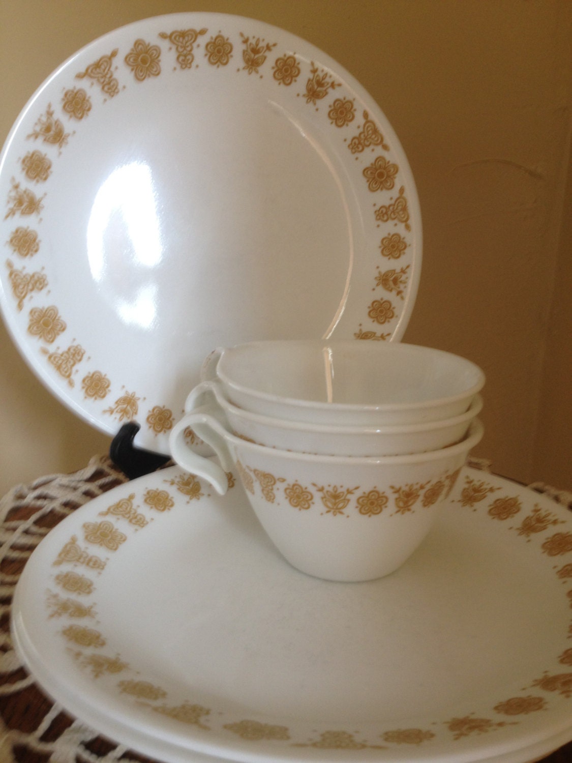 Vintage set of 3 Corelle Gold Butterfly luncheon plates and