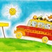 School bus trip vacation child's drawing painting hand