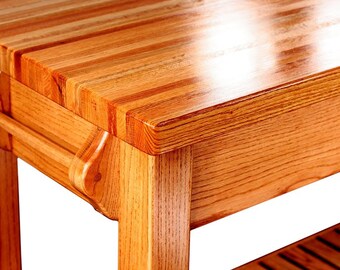 Solid Oak Kitchen Island, with shelf. Your choice of wiping stain on base.
