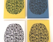 Gocco Print Cards - Blank Note Card Set - Brain on Brain Damask