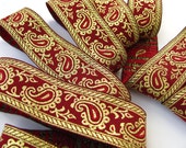 Paisley Jacquard Ribbon Trim Red Gold