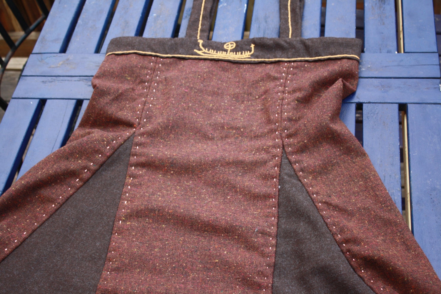 Wool Viking Apron Dress with Bronze Age inspired embroidery