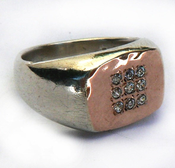 Sterling silver and gold pinky ring set with 9 CZ gemstones