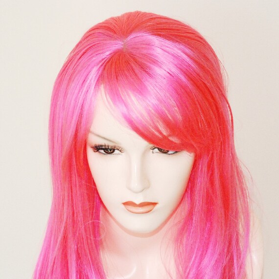 long layered hot pink wig