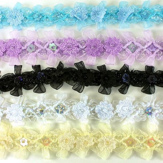 Flower Design Organza Trim 1" ( pack of 12 yard ) - ** FREE SHIPPING ** Il_570xn