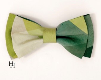 Silk Men's Bow Tie Green colorblock plaid / LIMITED EDITION / Groomsmen / Ringbearer