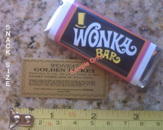 Snack sized Willy Wonka chocolate bar wrappers & Golden