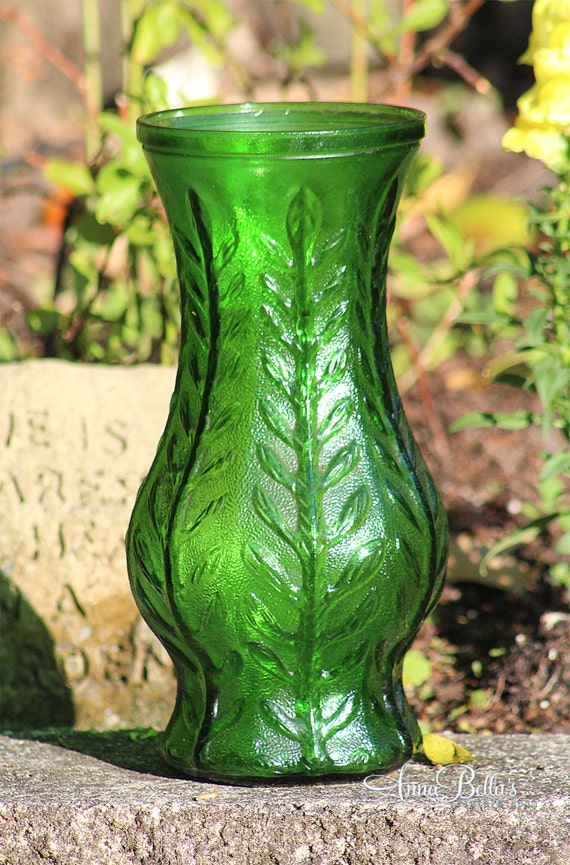 Vintage FTD Green Glass Vase 1976