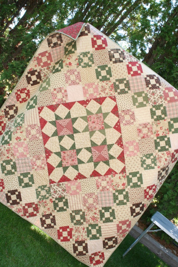 items-similar-to-aunt-rosie-s-9-patch-and-stars-quilt-measures-62-x-74-on-etsy