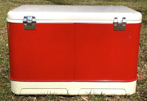 Vintage 1960's Red Metal Thermos Ice Chest Cooler