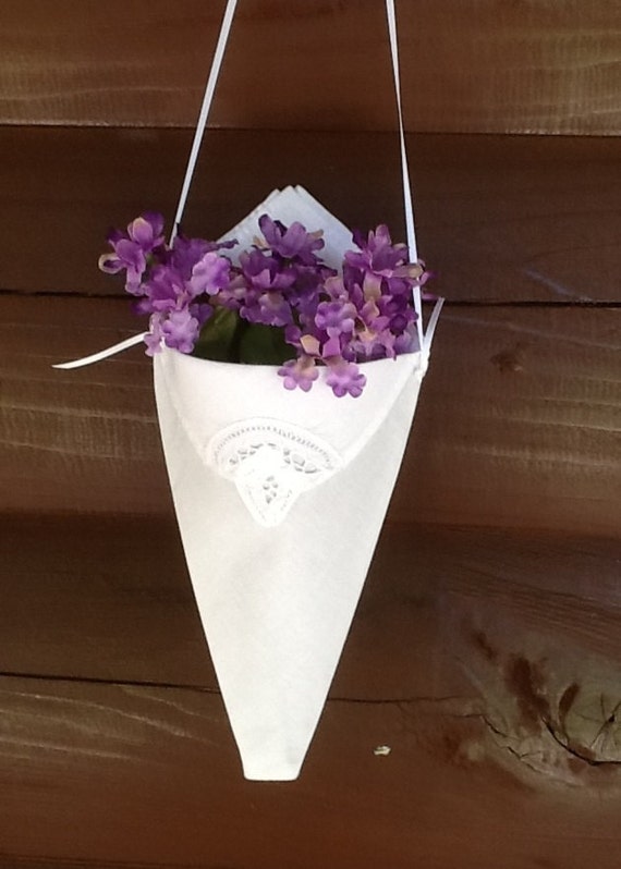 Items similar to White flower holder, adorable for wedding pew markers or just hang on a door