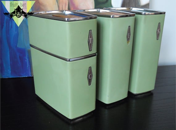 Vintage Metal Kitchen Lidded Canister Set 4 Retro Baking