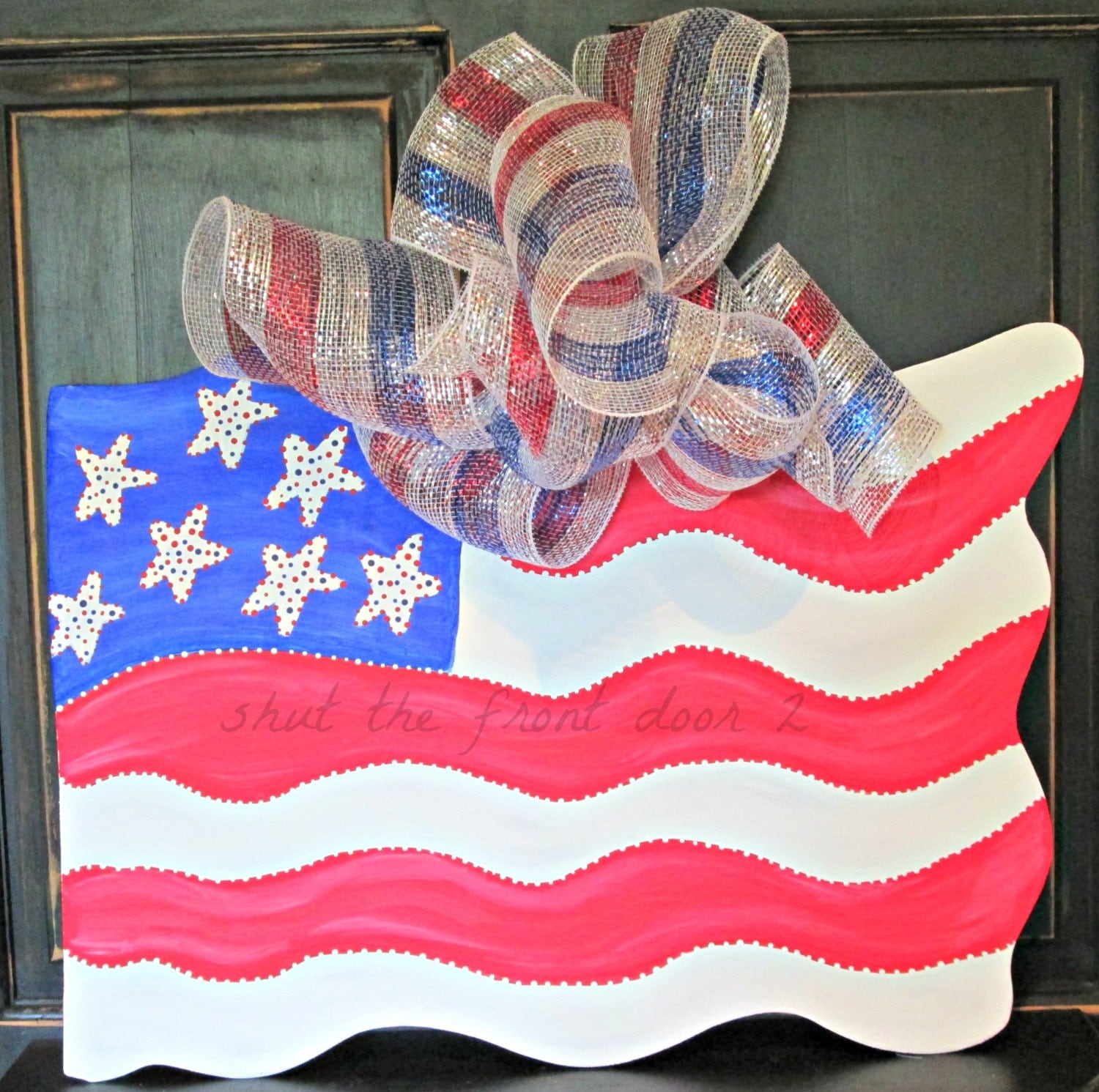 American flag door hanger 4th of July red white blue wreath