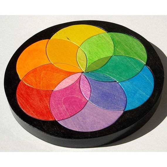 The Color Wheel Puzzle  Waldorf Toy - Wooden Childrens Puzzle - Color Matching Game - Rainbow Puzzle Wheel