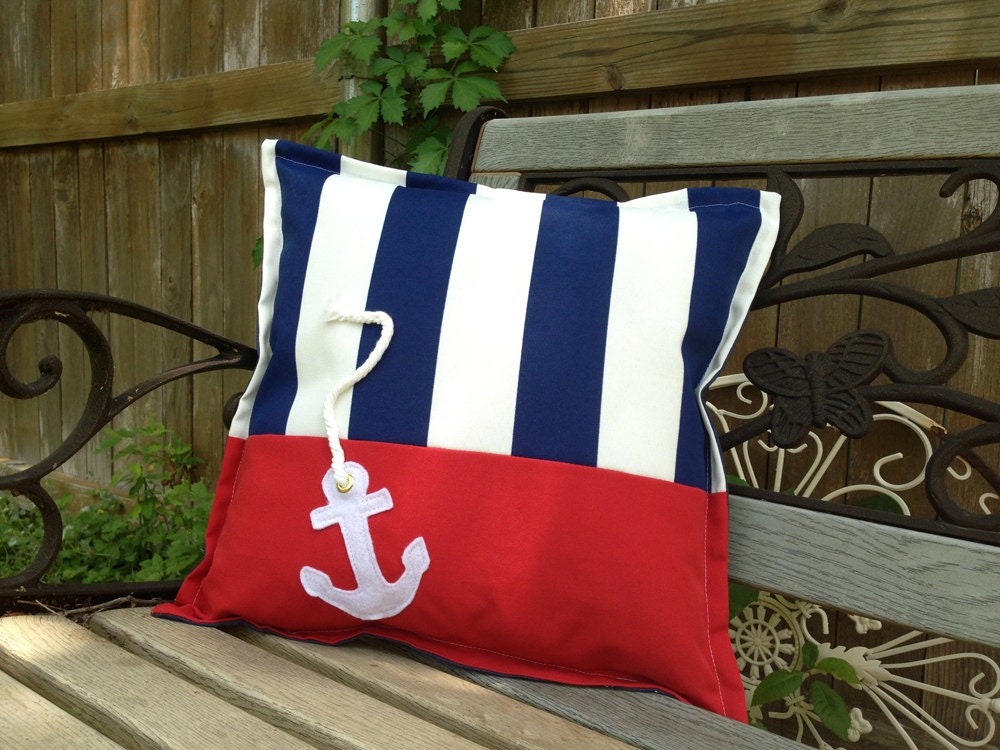Outdoor Pillow Nautical Anchor in Blue and White