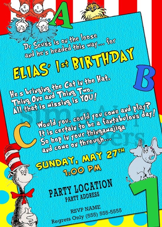 Items similar to Dr Seuss Birthday Invitations Digital File on Etsy