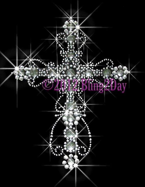 Elegant Cross Iron on Rhinestone Transfer Bling Hot by BlingPlaza