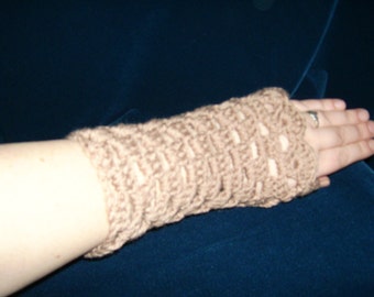 Crocheted Tan Fingerless Gloves Armwarmers
