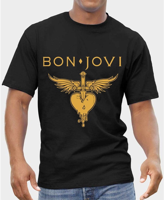 BON JOVI T-Shirt Mens Black Fruit Of The Loom High Quality DTG