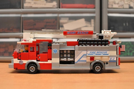 Items similar to Red Custom City Fire Engine Truck model built with