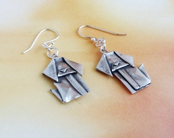 Silver Origami Dog Earrings Hand Folded Fine Silver