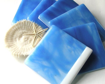 Ocean Blue Fused Glass Drinks Coasters - Dazzling Blue - Blue Skies - Perfect Day - Beach Home Decor - Bleu Ciel