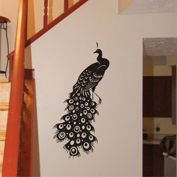Items similar to Large Peacock Wall Decal Vinyl Wall Art Animal Wall